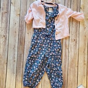 Pink and Blue Floral Jumpsuit with Light Cardigan